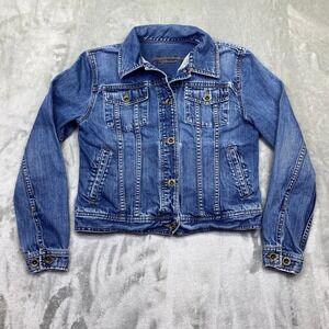 Lauren Jeans Co Premium Denim Jean Jacket Womens Blue Bronze Buttons Sz S Grunge